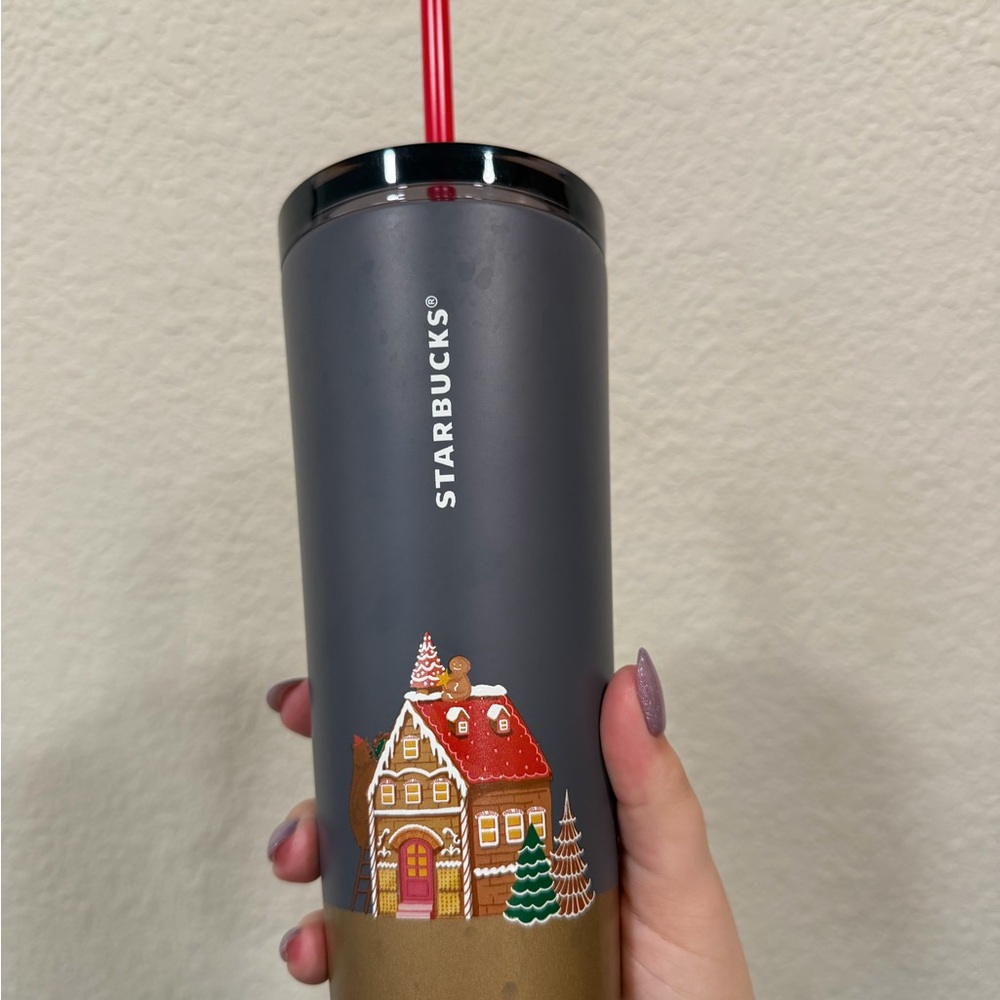 Starbucks Festive Gray Tumbler with Red Straw